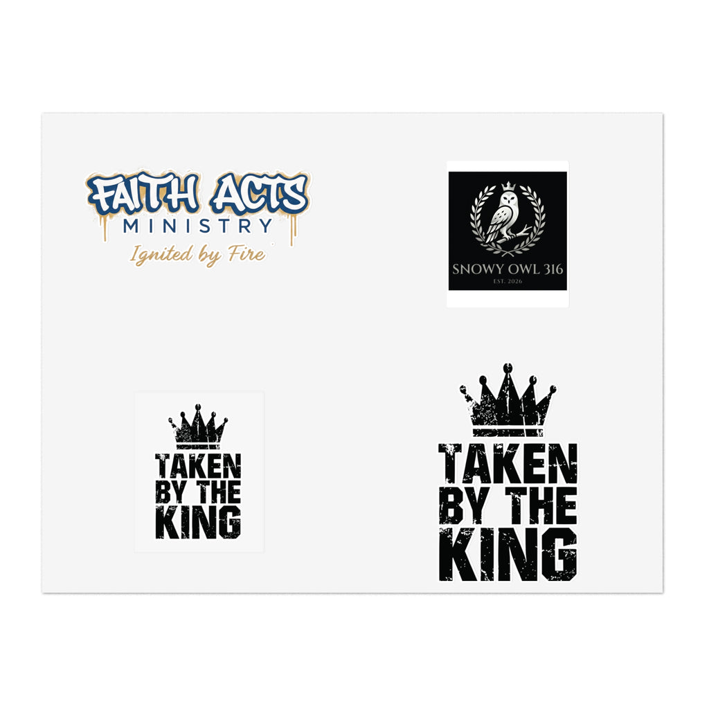 Christian Faith Sticker Sheet — "Taken by the King" & Faith Acts Ministry Designs