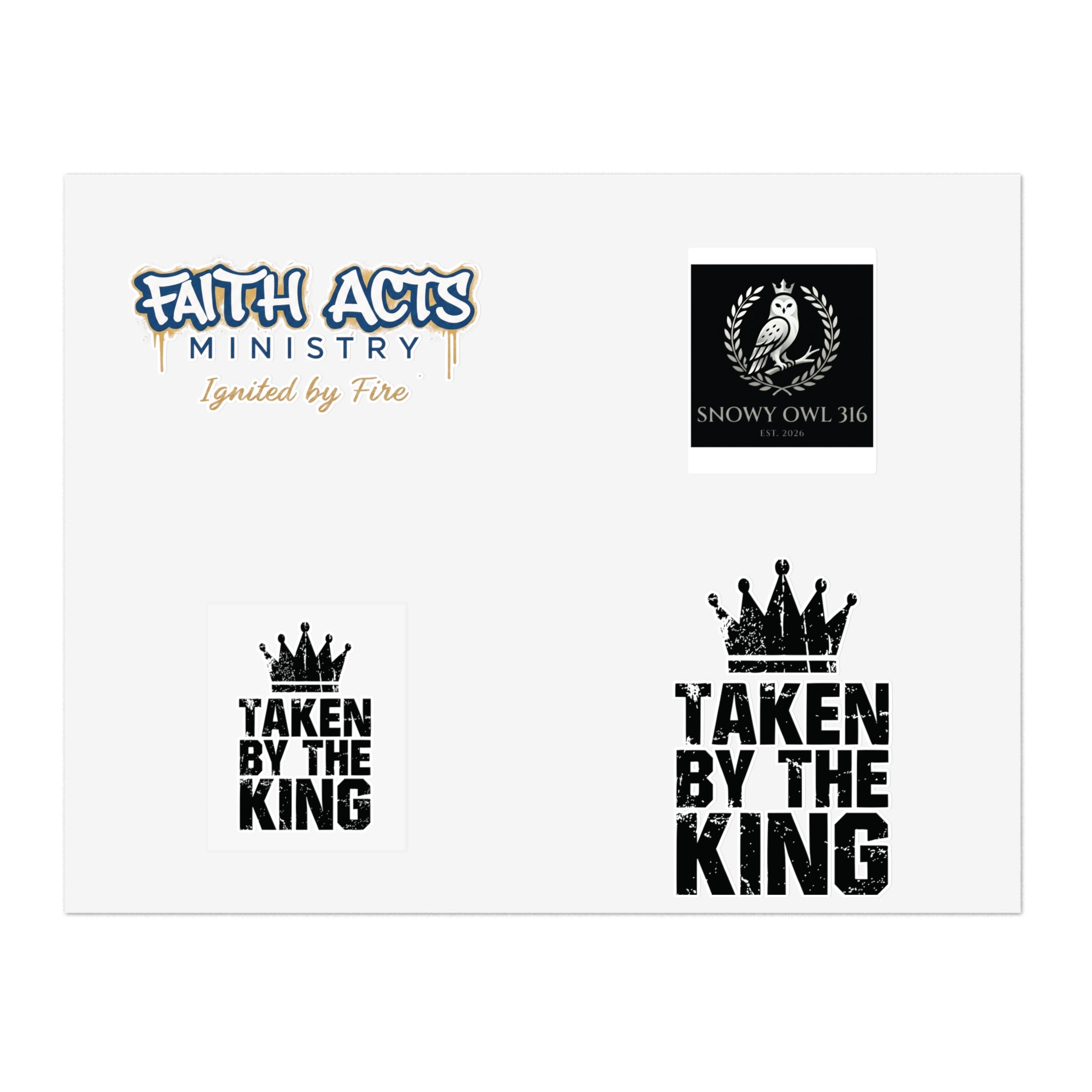 Christian Faith Sticker Sheet — "Taken by the King" & Faith Acts Ministry Designs
