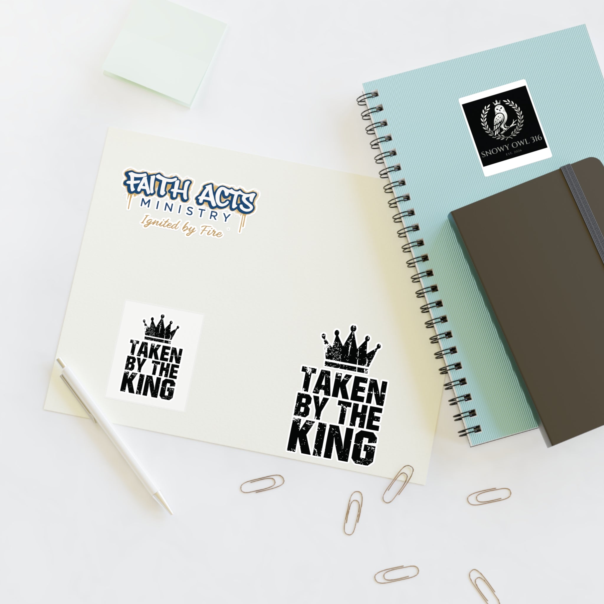 Christian Faith Sticker Sheet — "Taken by the King" & Faith Acts Ministry Designs