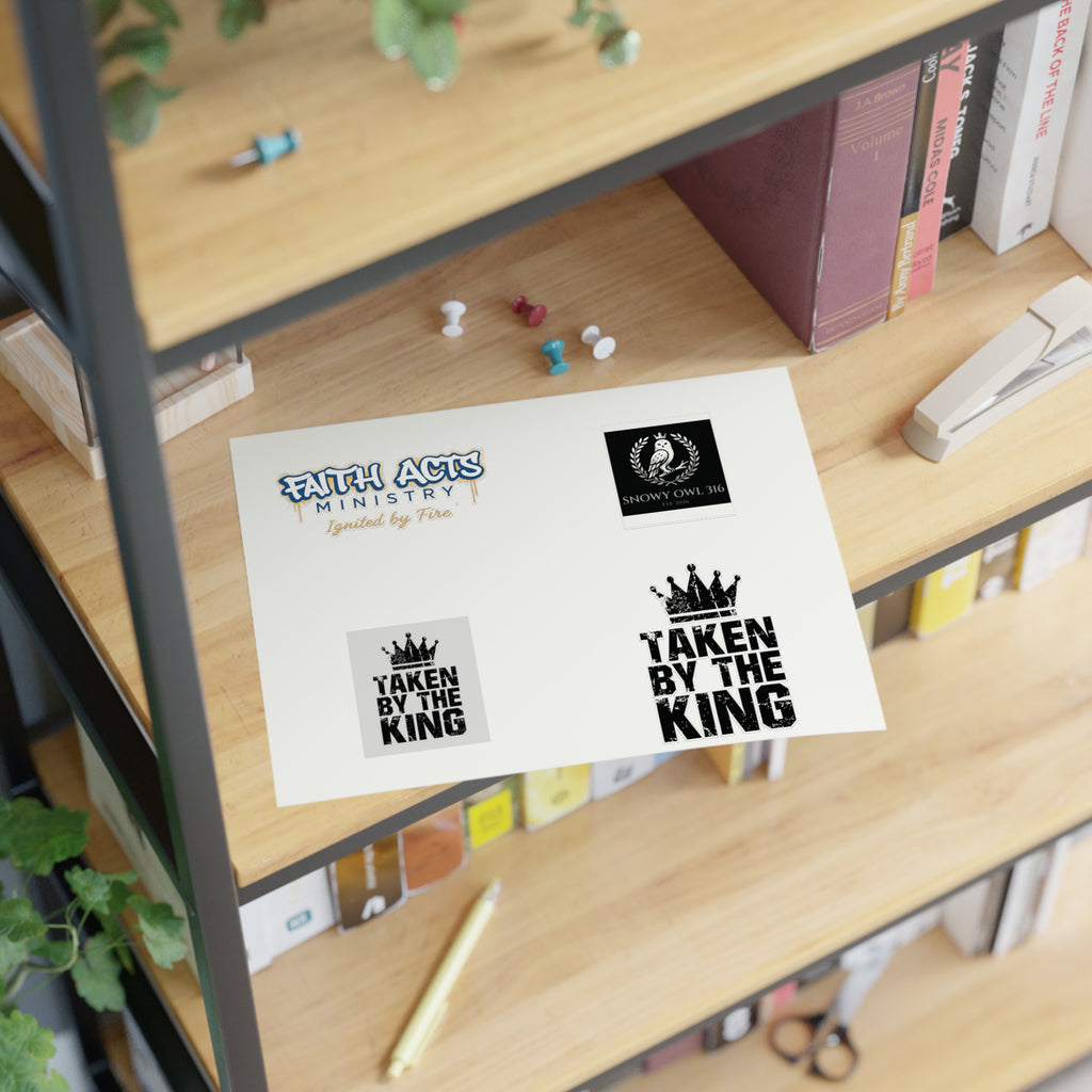 Christian Faith Sticker Sheet — "Taken by the King" & Faith Acts Ministry Designs